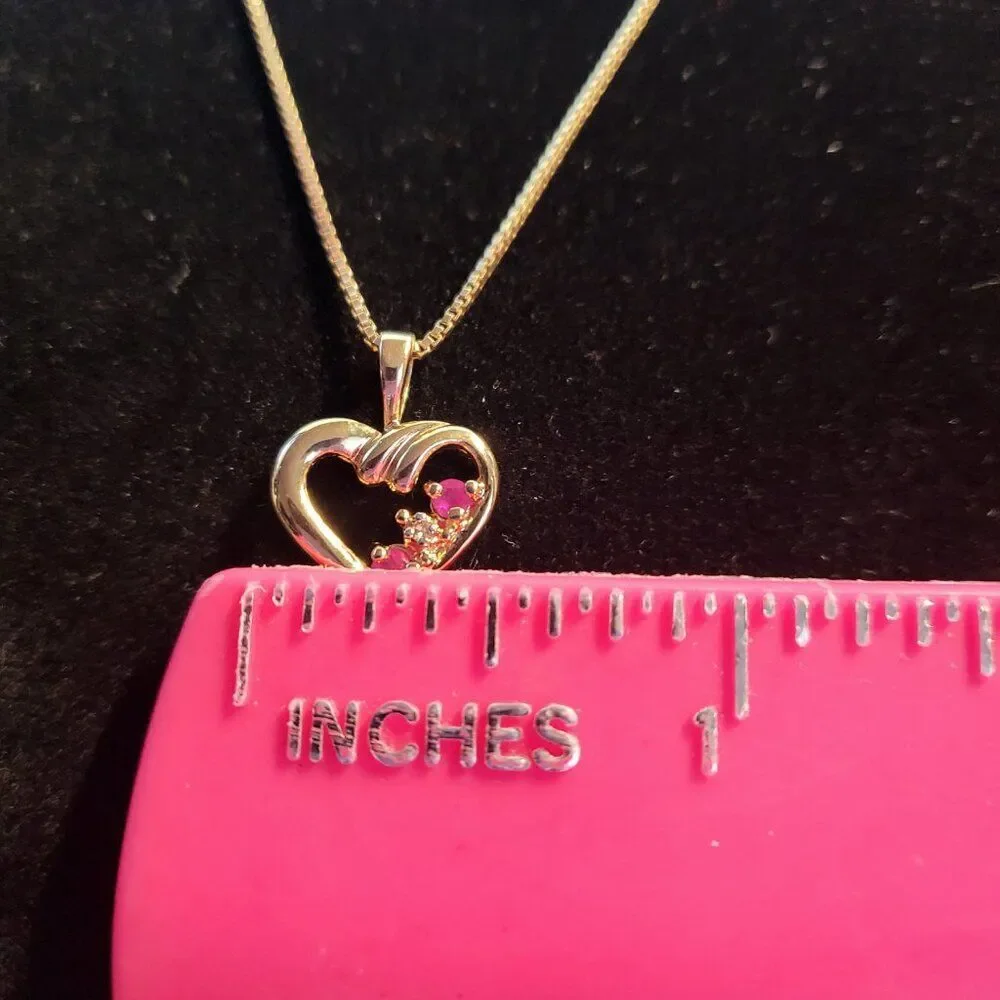 Ross Simons Ruby Diamond Heart Gold over Sterling Silver Pendant Necklace